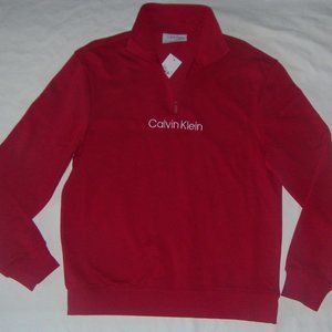 New Men's Calvin Klein Logo French Terry 1/4 Zip Sweatshirt Size M Chili Pepper